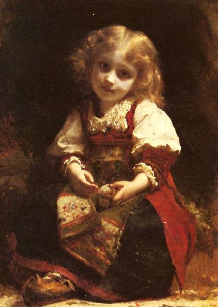 Piot Adolphe A Little Girl Holding A Bird